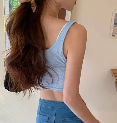 Heart Pattern Crop Top with Spaghetti Straps