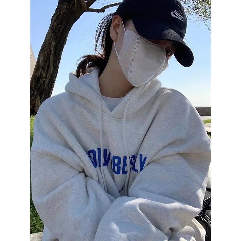 Oversized Letter Print Hoodie Sweatshirt for Warmth