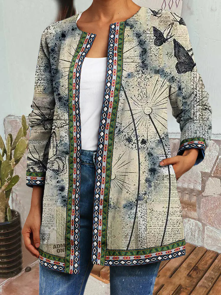 Vintage Floral Patchwork Long Sleeve Cardigan for Women