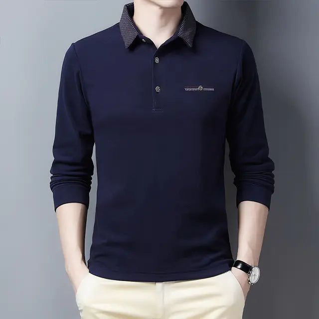 Men's Long Sleeve Slim Fit Striped Polo Shirt MY738