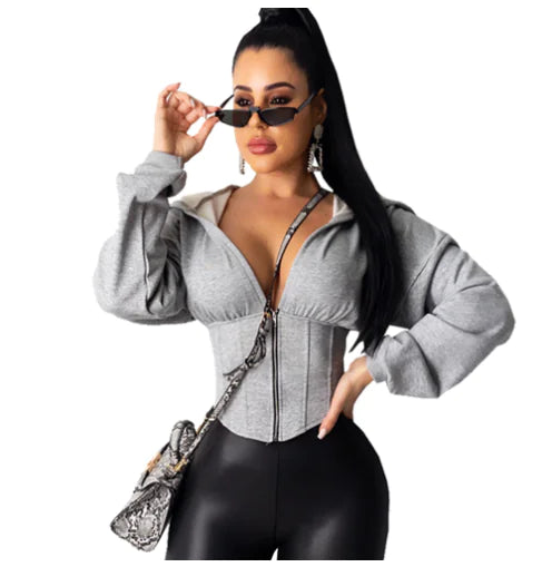 2019 Autumn Women's Lantern Sleeve Hoodie Cardigan