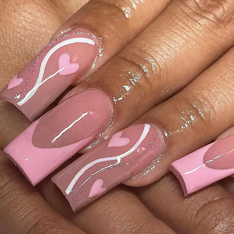 Valentine's Day Press-On Nail Set with Heart Designs