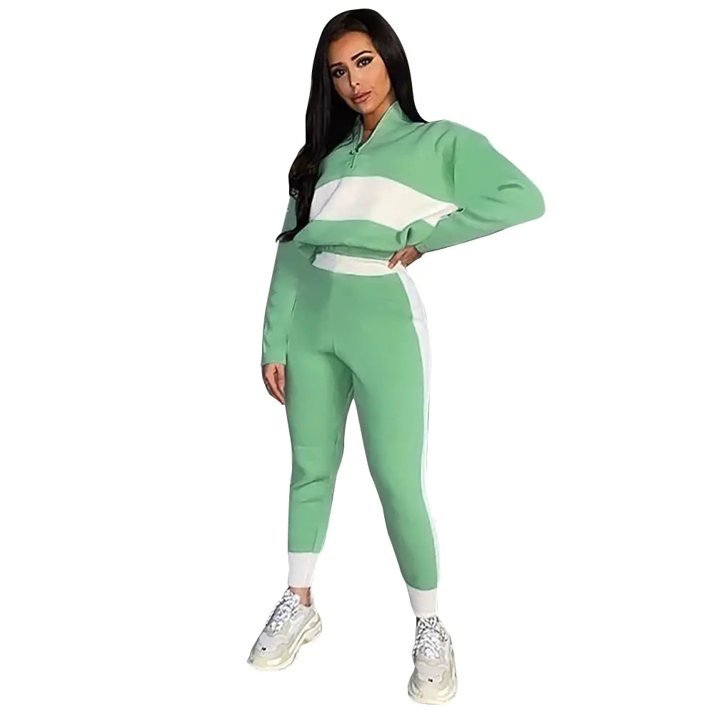 Women's Casual Sport Set with Color Block Design