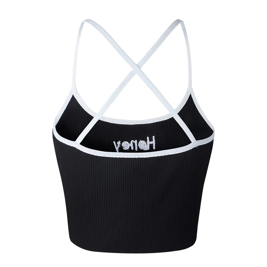 Letter Embroidered Crop Top with Spaghetti Straps