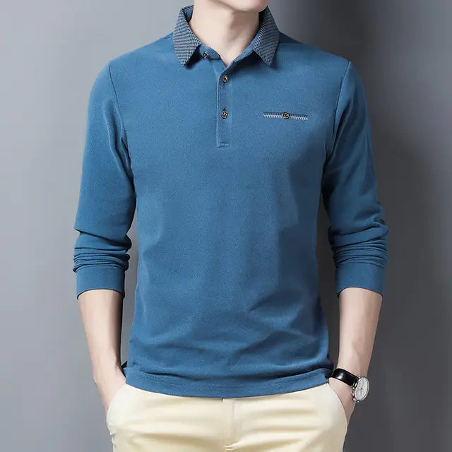 Men's Long Sleeve Slim Fit Striped Polo Shirt MY738
