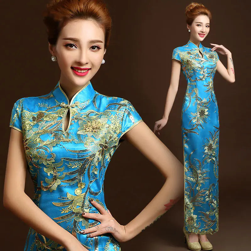 2020 Autumn Winter New Bride Red Long Cheongsam Dress