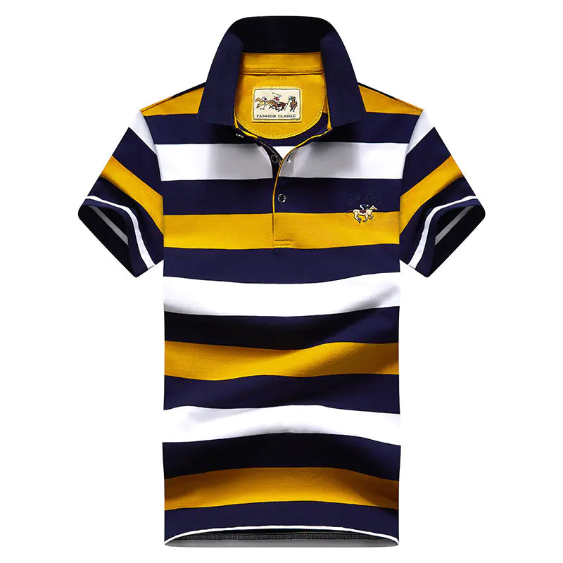 Men's Summer Striped Polo Shirt - Slim Fit Business Tee