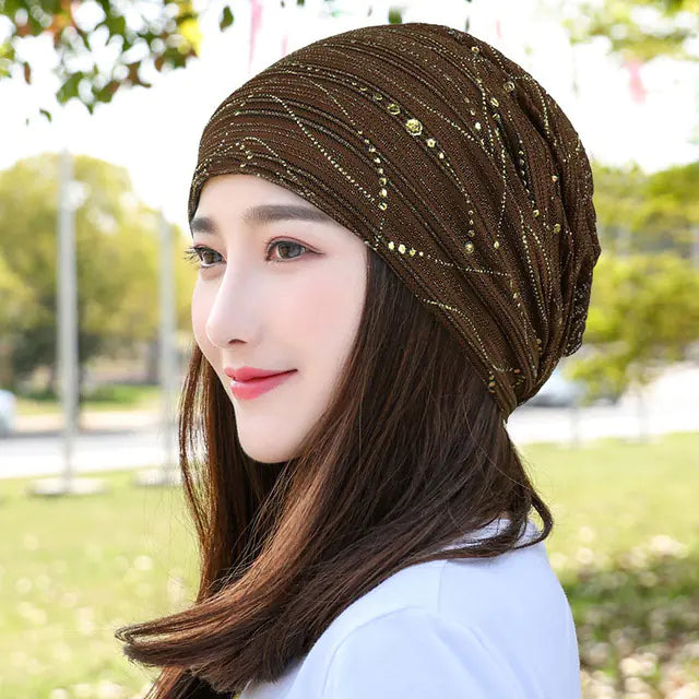 Breathable Rhinestone Sunscreen Hat with Headband