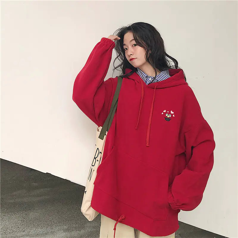 Women's Thick Fleece Hoodie - Loose Korean Style Sweatshirt