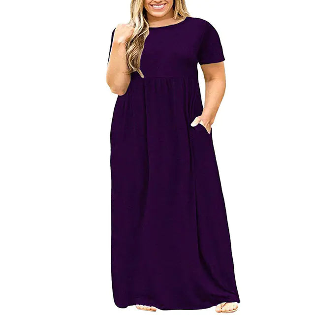 Plus Size Women’s Maxi Dress with Short Sleeves