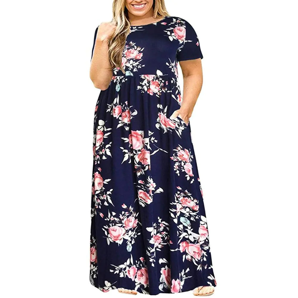 Plus Size Women’s Maxi Dress with Short Sleeves