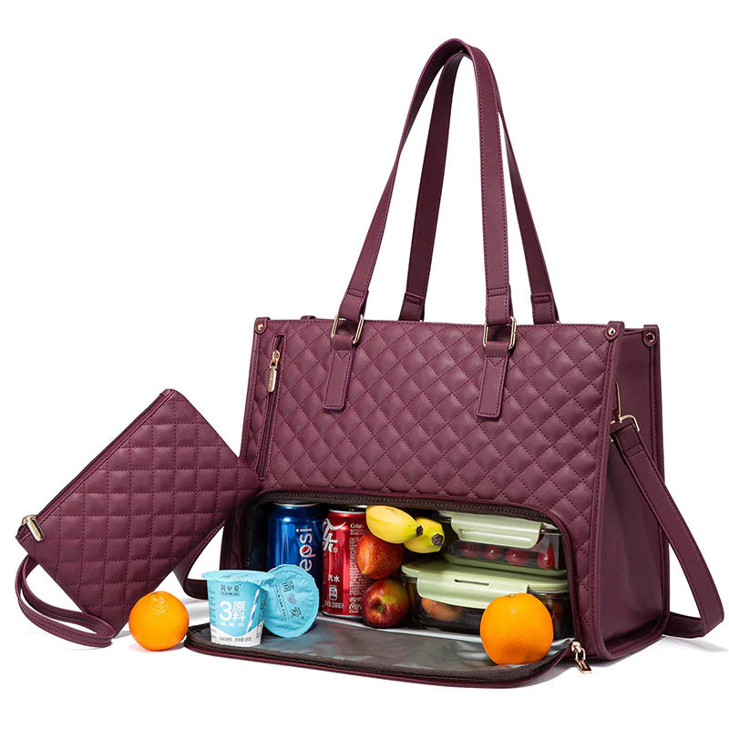 Women's Insulated Leak-proof Large Lunch Bag with Computer Storage and Purse Design