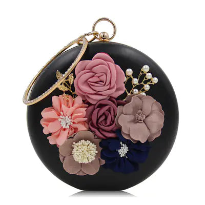 2018 Floral Evening Clutch with Pearls and Rhinestones