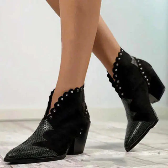 2020 Women's Pointed Toe Chunky Heel Ankle Boots