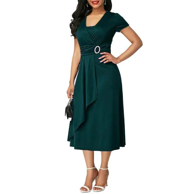Asymmetrical Hemline V-Neck Evening Party Dress