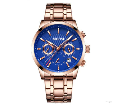 Stylish Men's Black Gold Steel Sports Watch with 3 Eyes