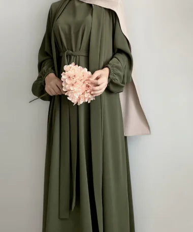Eid Ramadan Women's Open Abaya Kimono Dress Set (3 Pieces)