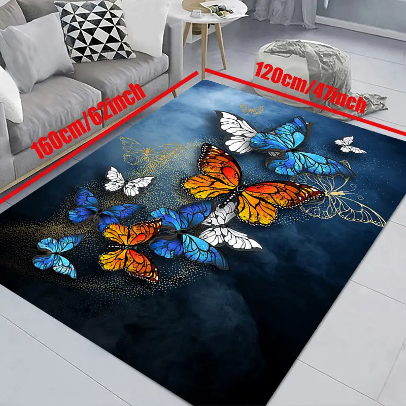 Butterfly Print Non-Slip Rug for Living Room & Bedroom