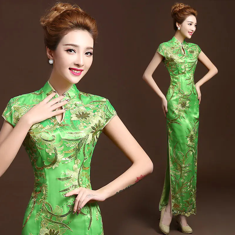2020 Autumn Winter New Bride Red Long Cheongsam Dress