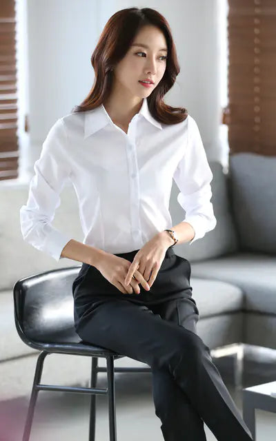 Korean Fashion Chiffon Collar Long Sleeve Women's Shirt