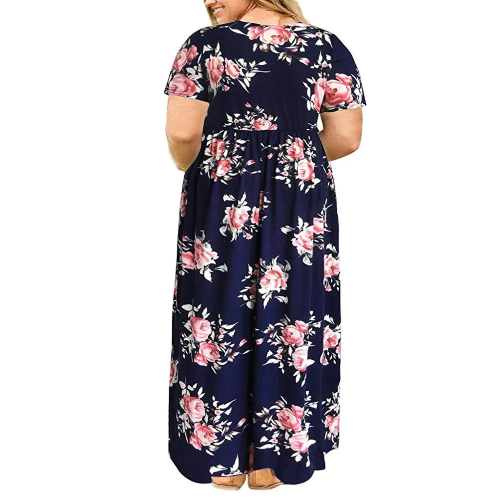 Plus Size Women’s Maxi Dress with Short Sleeves