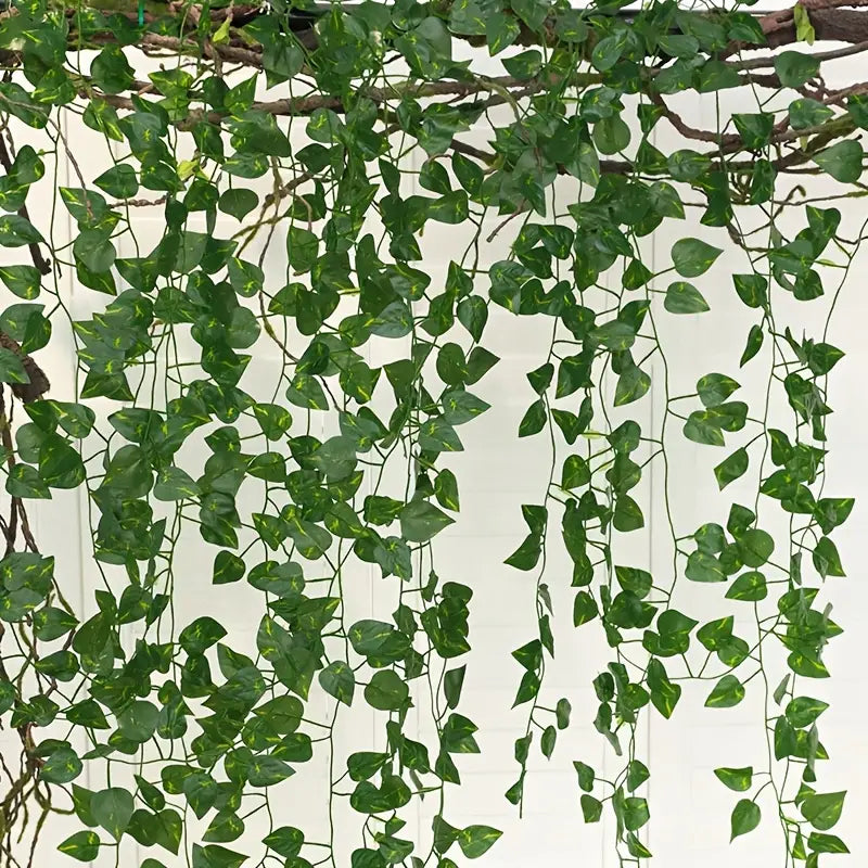 12pcs Artificial Green Leaf Hanging Vine for Decor