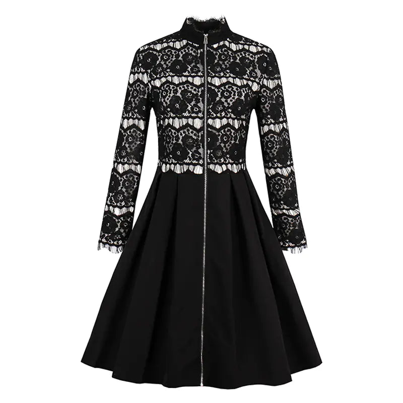 Autumn Winter New Puff Skirt Lace Waist A-Line Dress