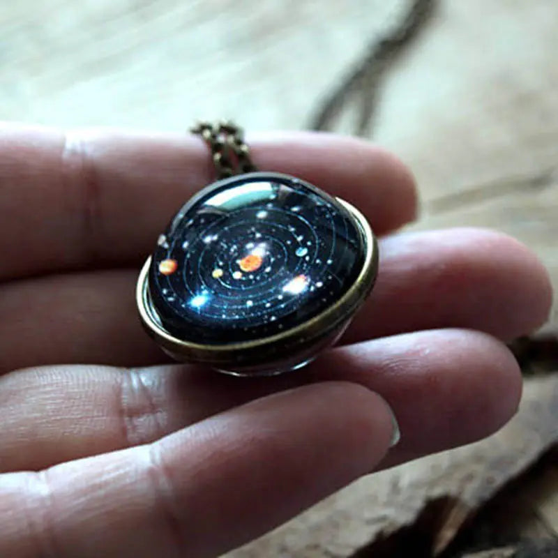 Double-Sided Glass Starry Sky Necklace - Solar System