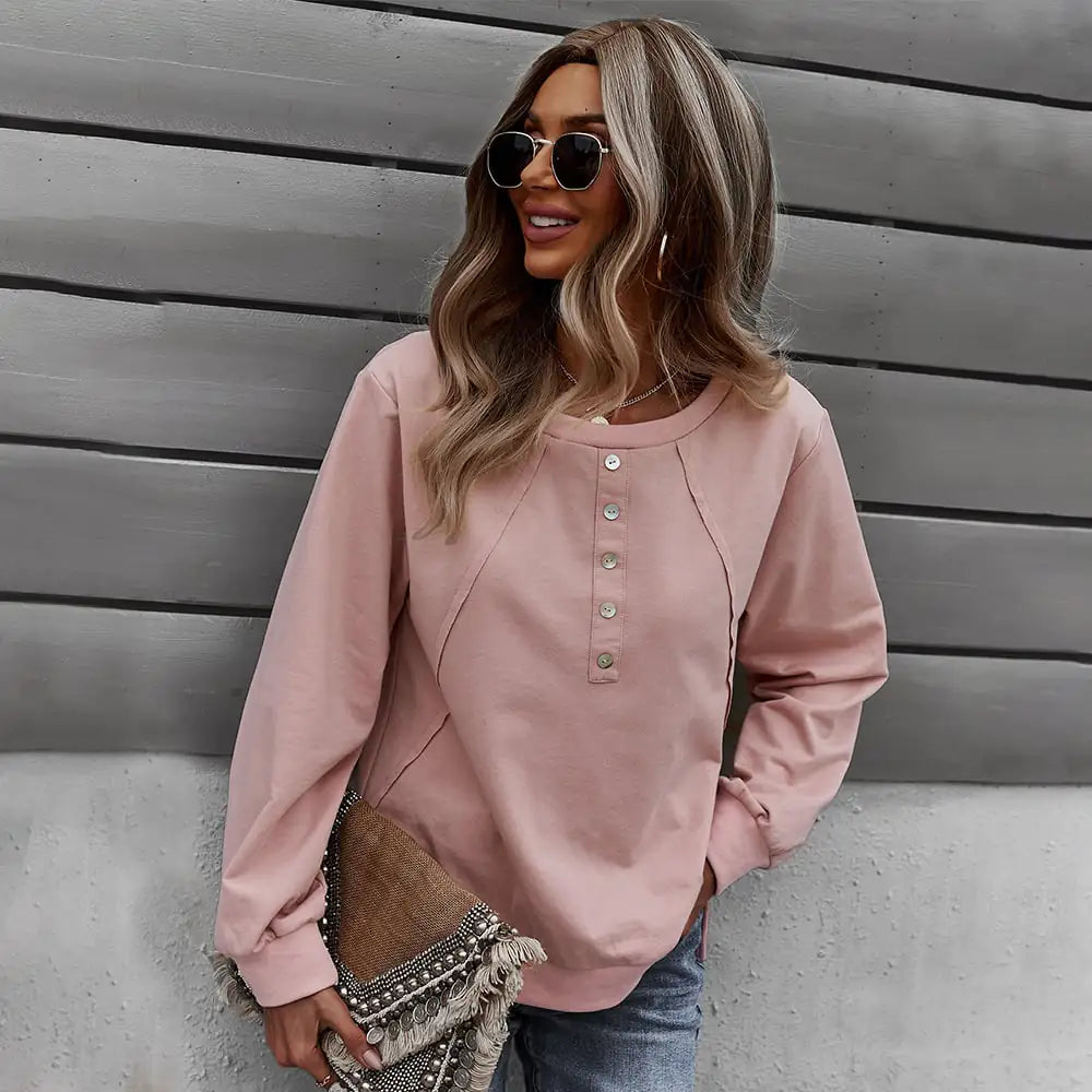 Trendy Women's Long-Sleeved Round Neck Pullover Sweater