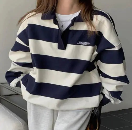 Kawaii Pink Striped Oversize Tee for Women (One Piece)