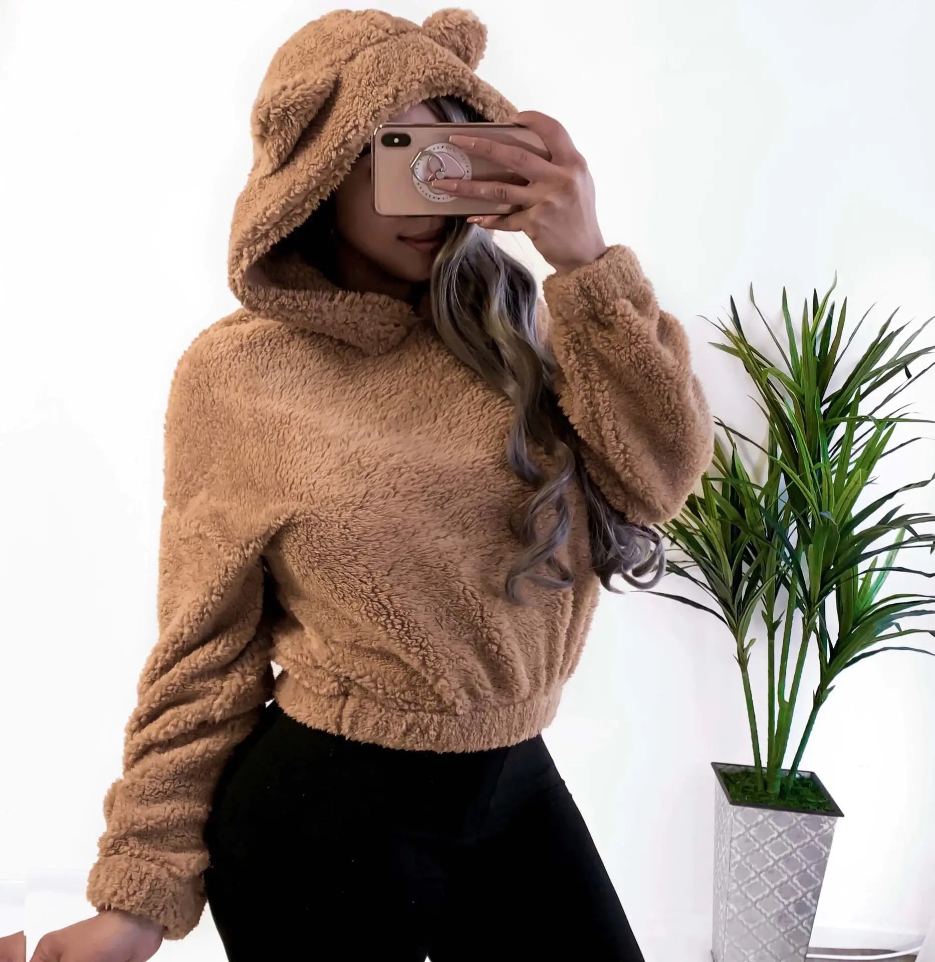 Women's Sexy Long Sleeve Plush Hoodie Top ZC3355