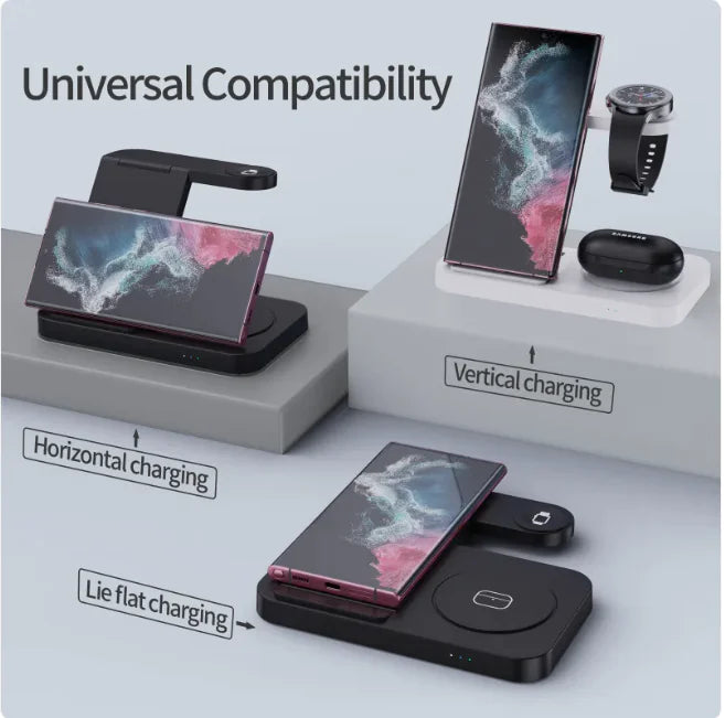 Foldable 3-in-1 Wireless Charger for Watch, Mobile Phone & Headset