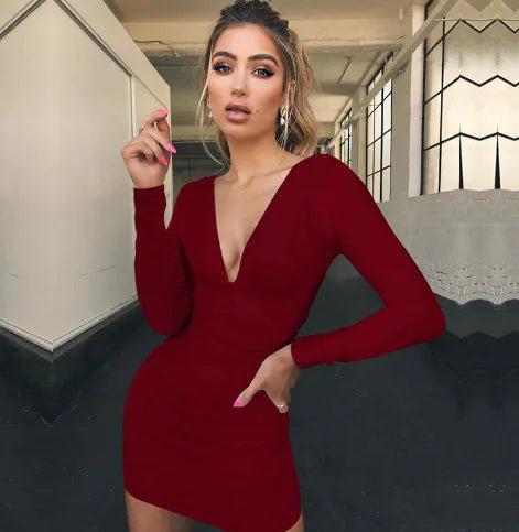 Autumn New Black Long Sleeve Bodycon Dress