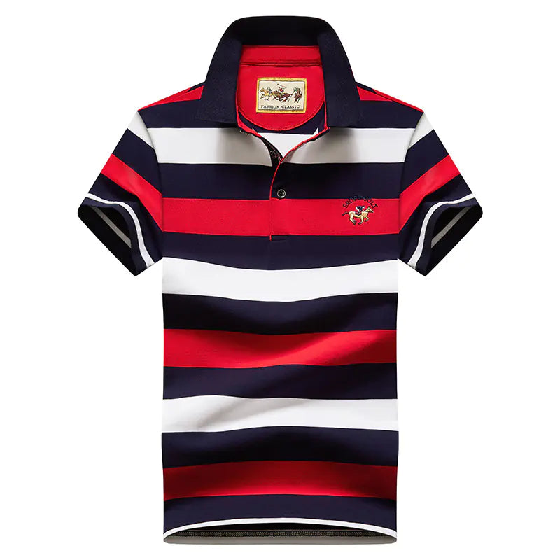 Men's Summer Striped Polo Shirt - Slim Fit Business Tee