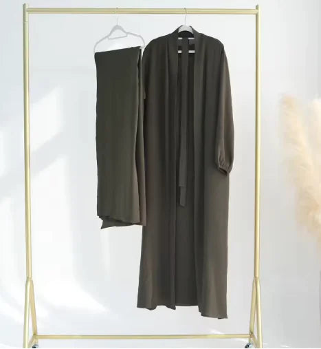 Eid Ramadan Women's Open Abaya Kimono Dress Set (3 Pieces)