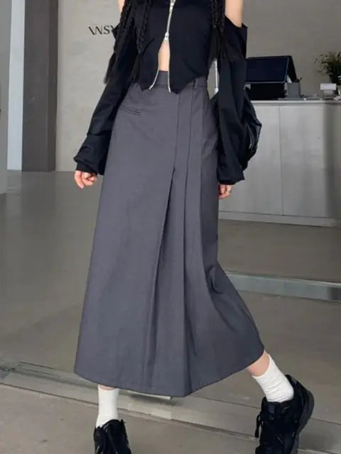 Retro Y2K Splicing Pleated Long Skirt for Women