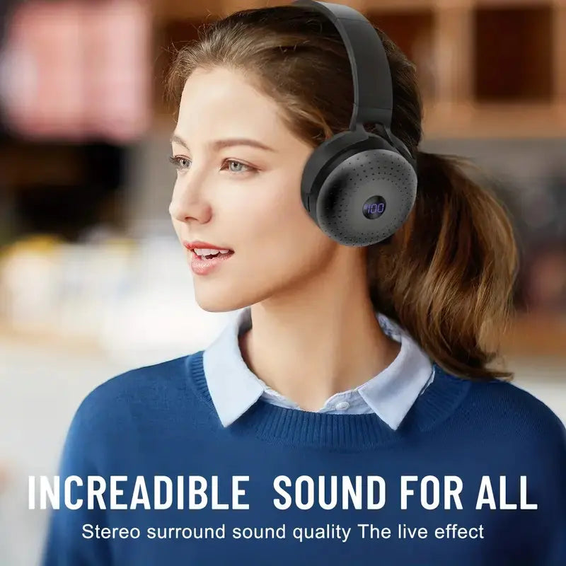 Wireless HiFi Stereo Headsets with Built-in Mic and Power Display
