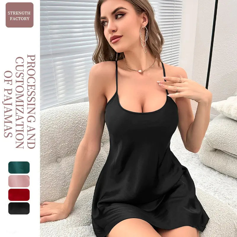 Women's Backless Ice Silk Summer Pajamas Nightdress