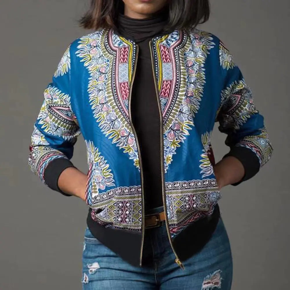 African Print Short Zip Jacket in 6 Colors & 4 Sizes