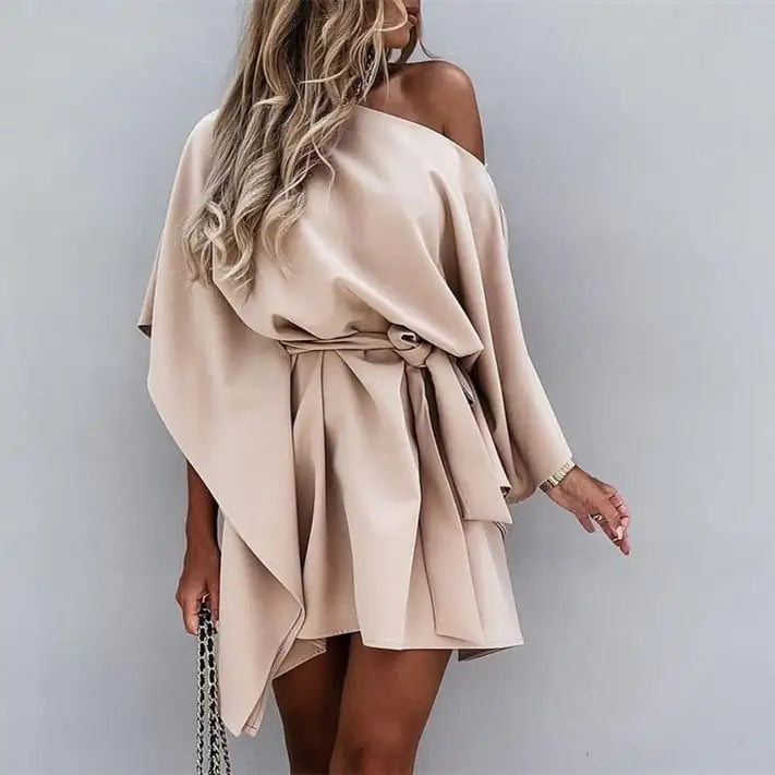 Women's Solid Color Slant Shoulder Casual Skirt