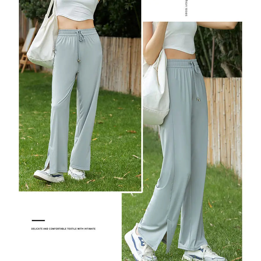 Pink Ice Silk Wide-Leg Trousers for Spring/Summer 2024