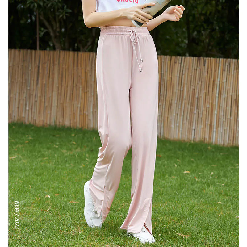 Pink Ice Silk Wide-Leg Trousers for Spring/Summer 2024