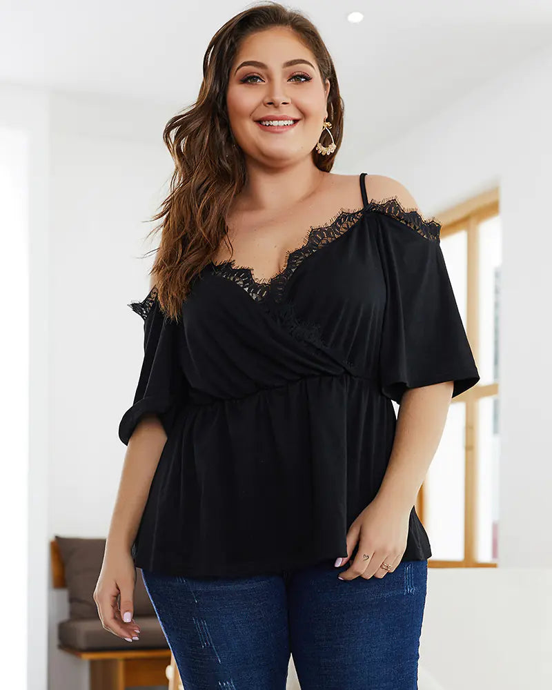 Summer Lace Camisole Top - Black Slim Fit Plus Size