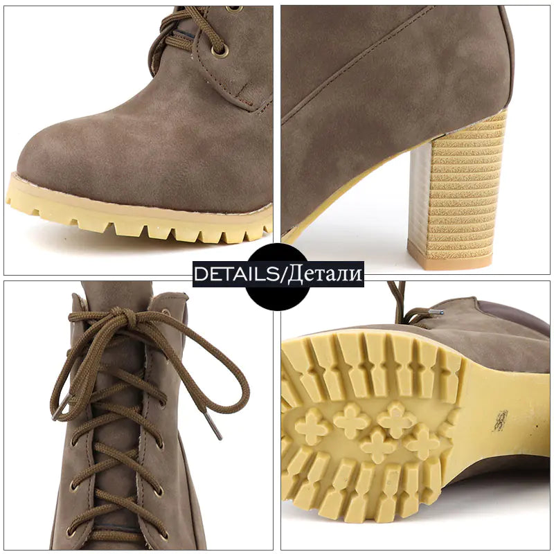 High Heel Lace-Up Short Boots for Women (Plus Size)