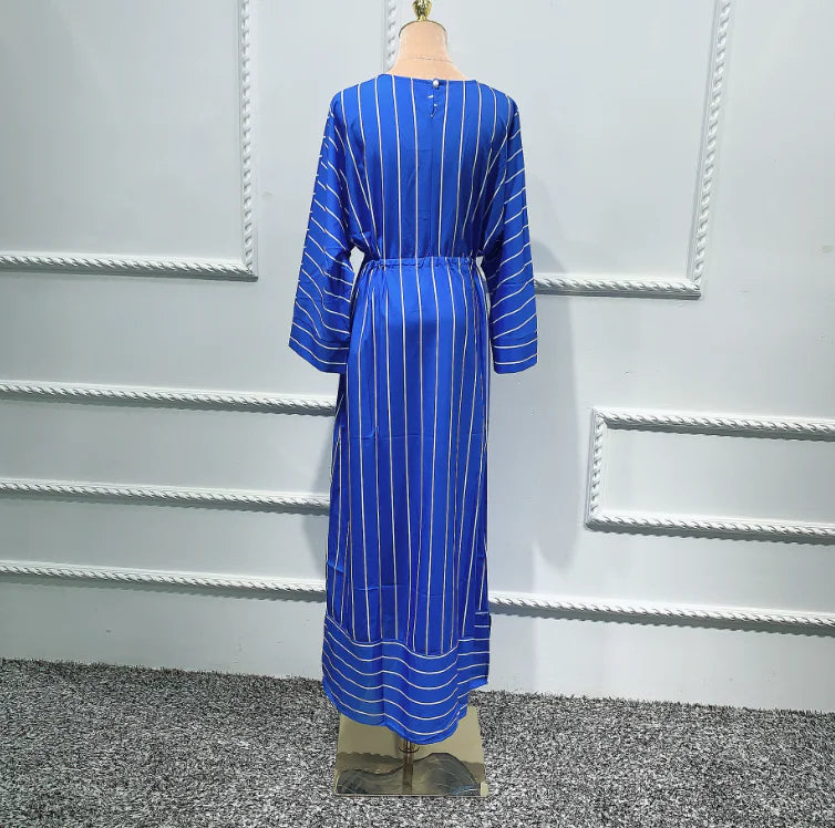 Plus Size Sweet Stripe Long Flare Sleeve Dress