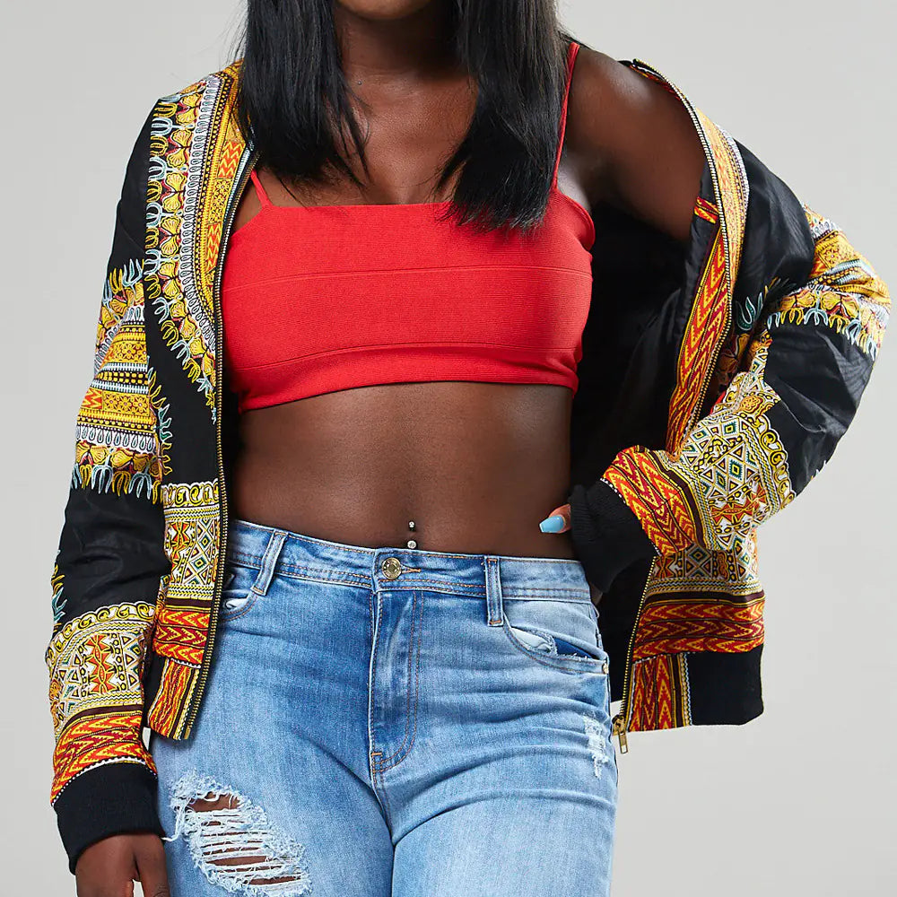 African Print Short Zip Jacket in 6 Colors & 4 Sizes