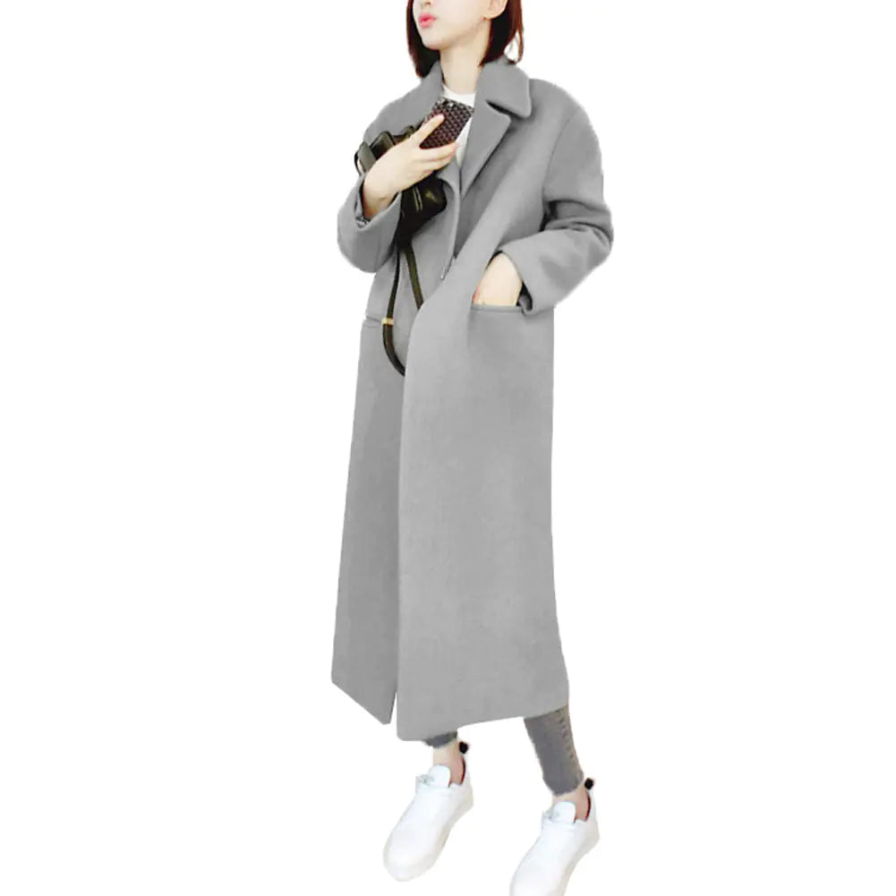 Slim Mid-Length Thick Woolen Trench Coat for Women
