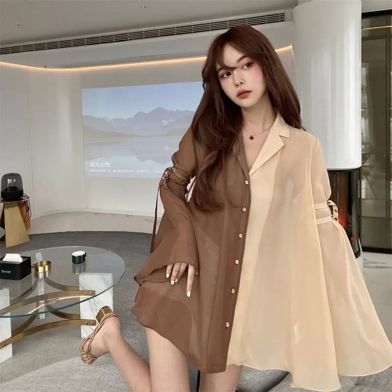 Elegant Harajuku Korean Casual Aesthetic Shirt Dress