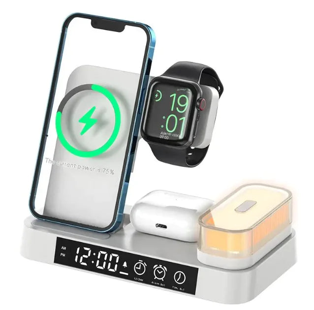 3-in-1 Magnetic Wireless Charger with Night Light - 30W Fast Charging for Apple, Samsung, Watch