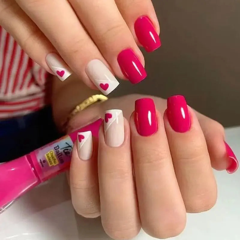 Valentine's Day Press-On Nail Set with Heart Designs
